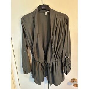 MISA Green Draped Open Front Drawstring Waist Utility Jacket Womens Medim